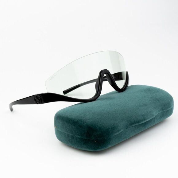NEW Gucci GG1650S 005 Shiny Black Green Unisex Shield Mask Sunglasses - Picture 4 of 11